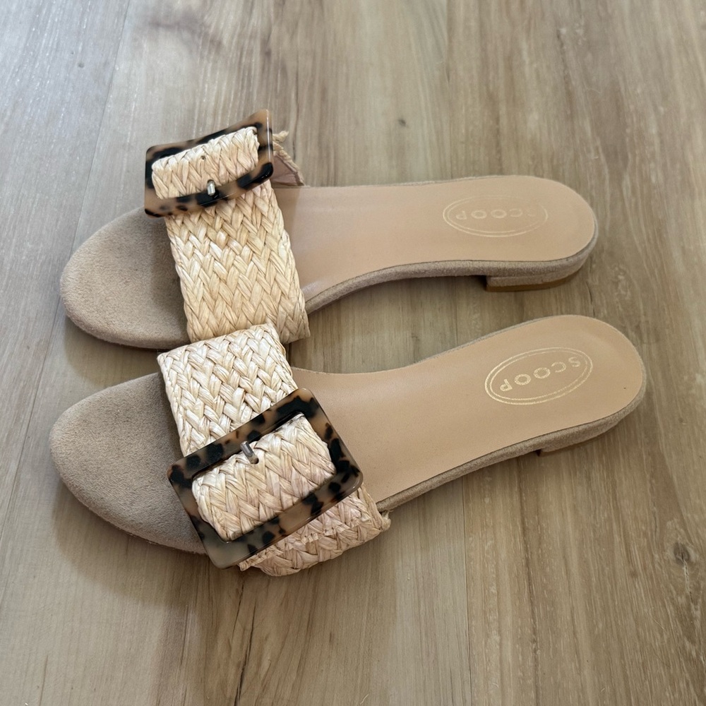 Women's Tan Woven Slide Sandals